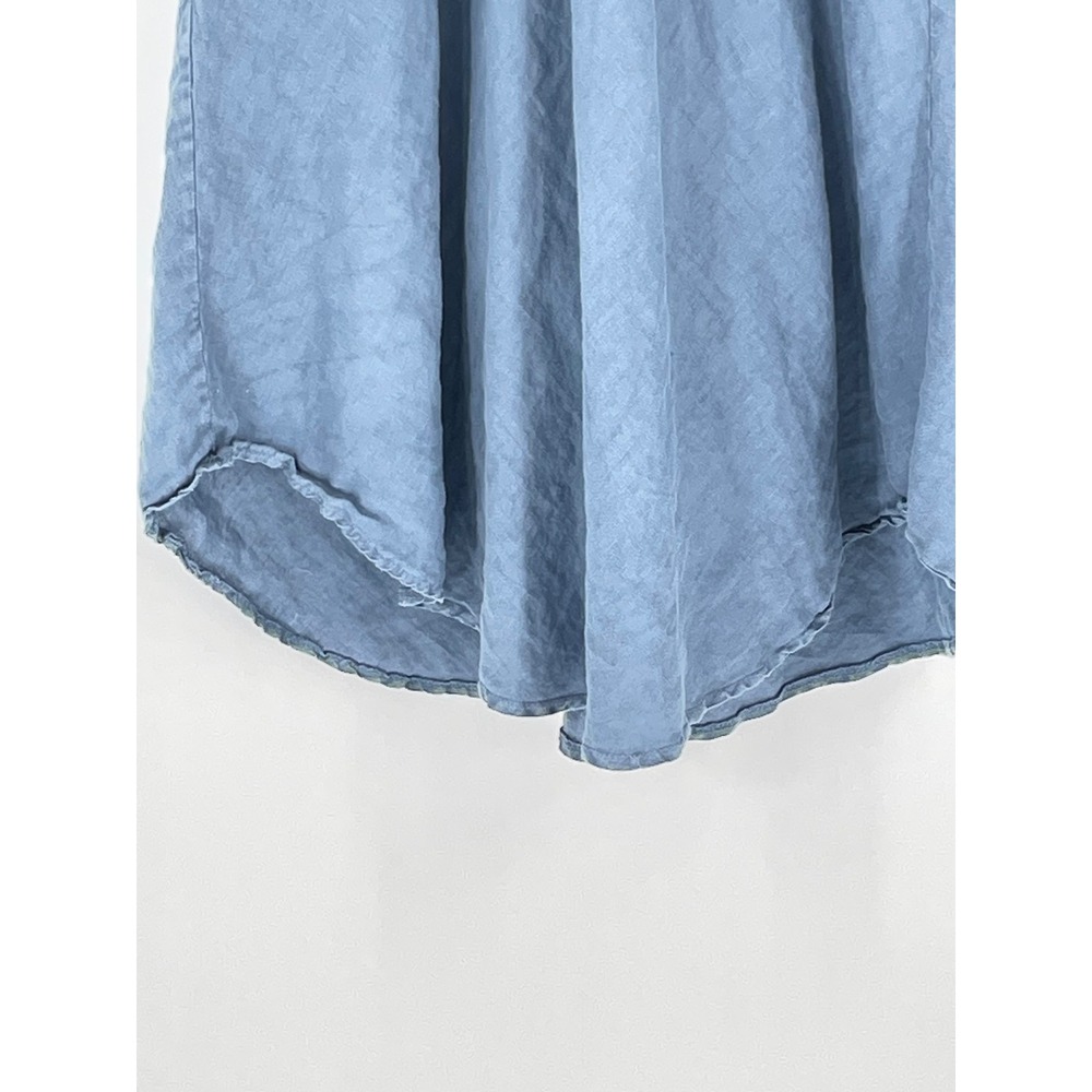 Saks Fifth Avenue Womens Dress XL Midi Blue 100% Linen Boho  Ruffle V-Neck Italy - Picture 3 of 12